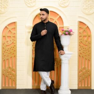 Popcorn Diamond Pattern Panjabi Black