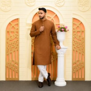 Popcorn Diamond Pattern Panjabi Brown