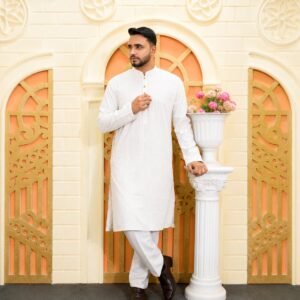Popcorn Diamond Pattern Panjabi White