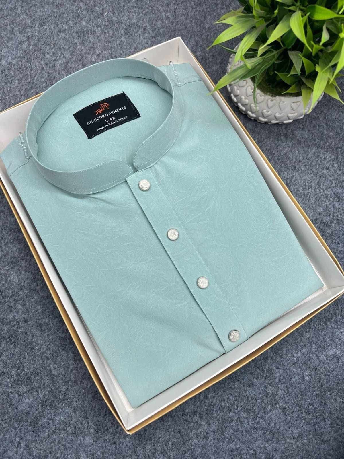 China Vangchur Fabric Solid Panjabi (Mint Aqua/ পেস্ট কালার)
