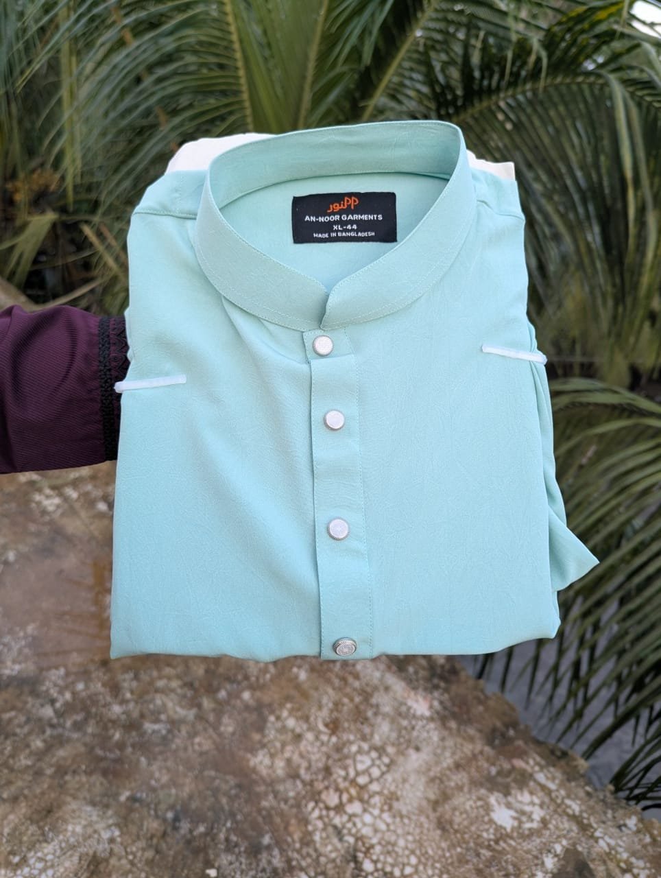 China Vangchur Fabric Solid Panjabi (Mint Aqua/ পেস্ট কালার) - Image 2