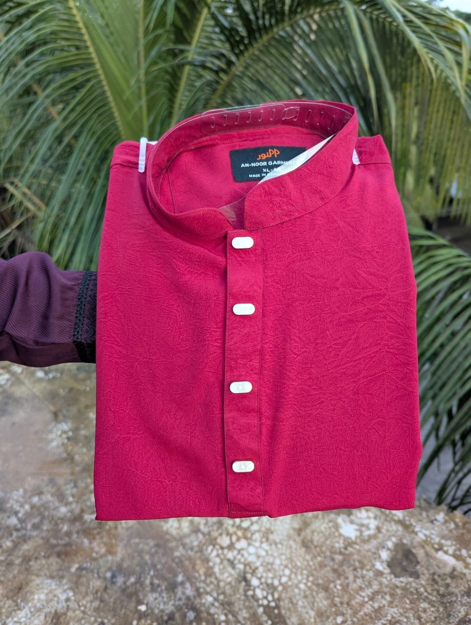 China Vangchur Fabric Solid Panjabi (Maroon) - Image 2