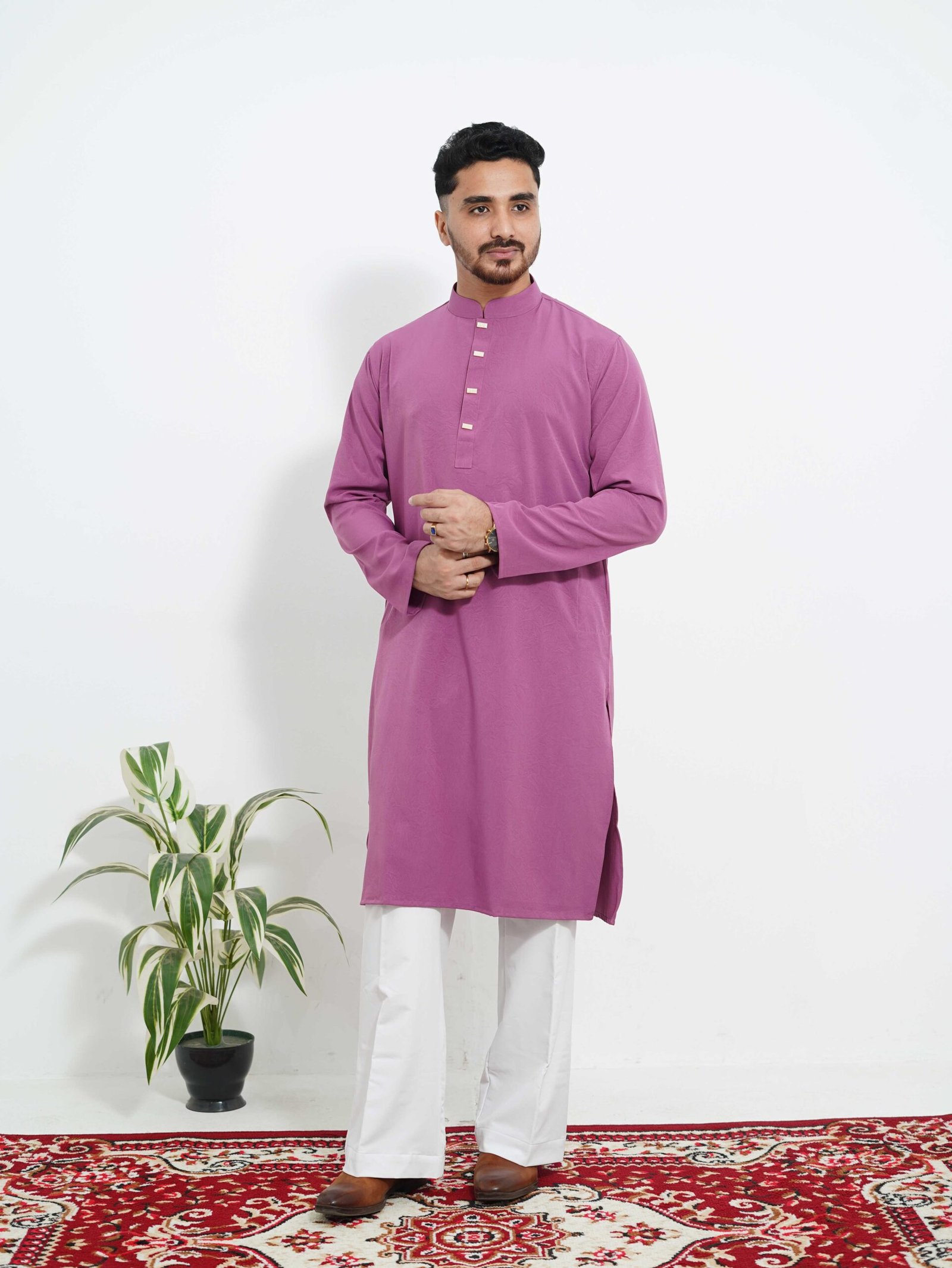 China Vangchur Fabric Solid Panjabi (Purple / Lavender)