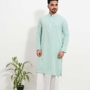 China Vangchur Fabric Solid Panjabi (Mint Aqua/ পেস্ট কালার)