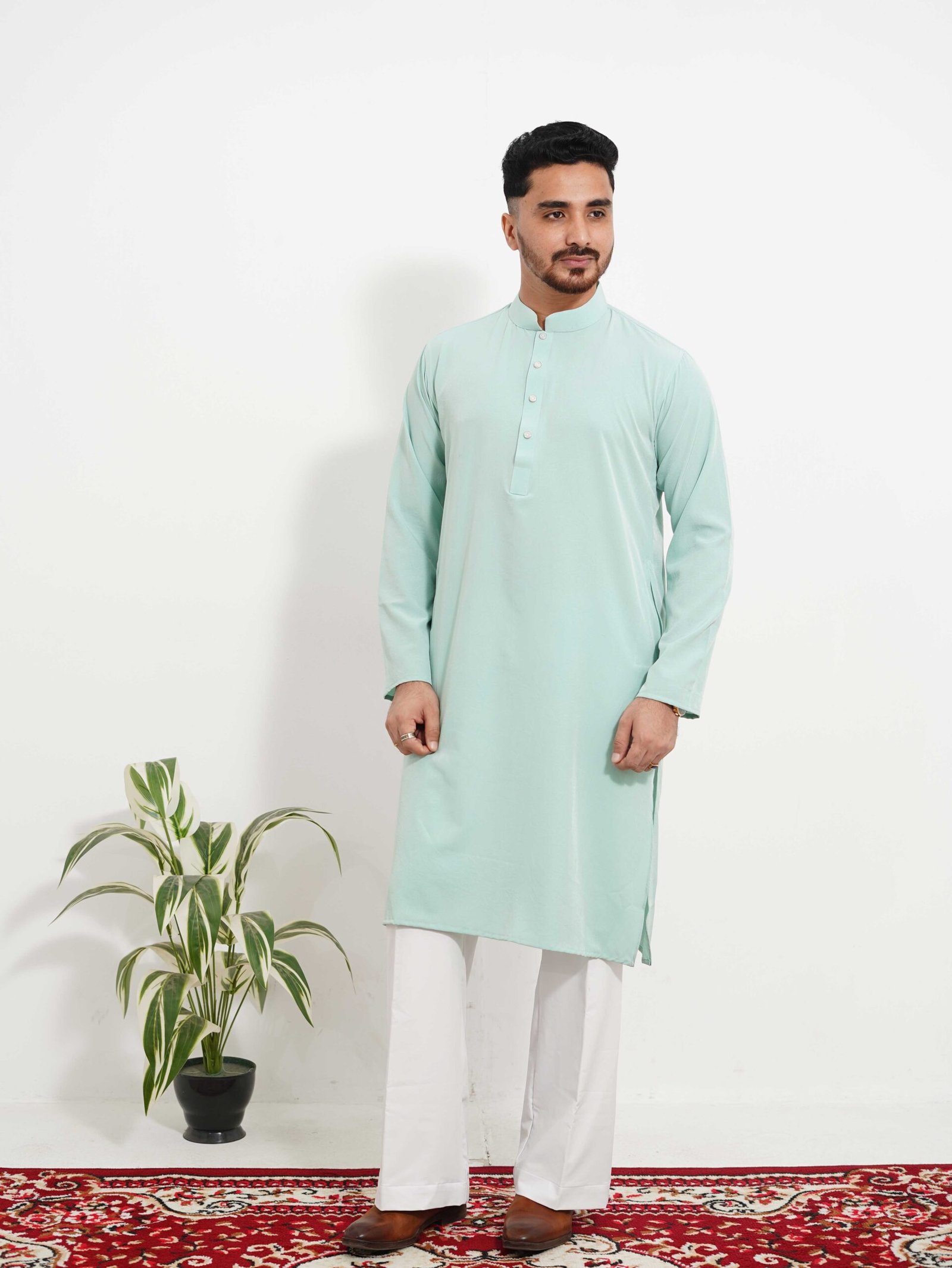 China Vangchur Fabric Solid Panjabi (Mint Aqua/ পেস্ট কালার)