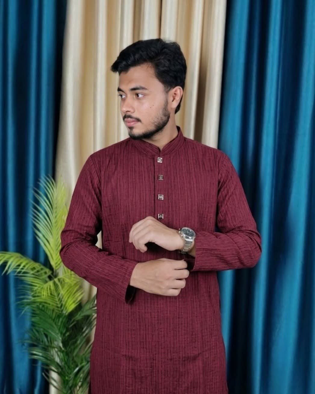 Popcorn Diamond Pattern Panjabi Maroon